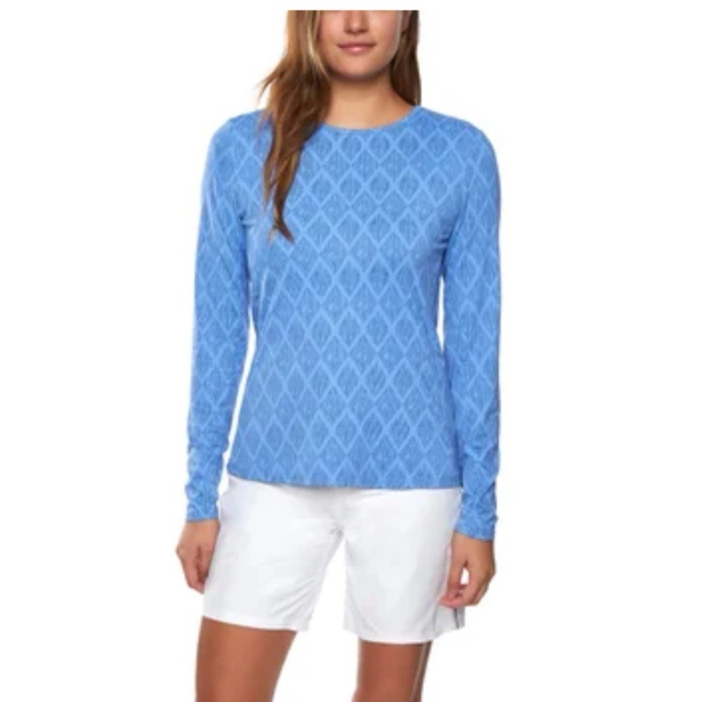 Hang Ten Rash Guard Womens Small Blue Diamond‎ Swimwear Beach UPF 50+ Protection
